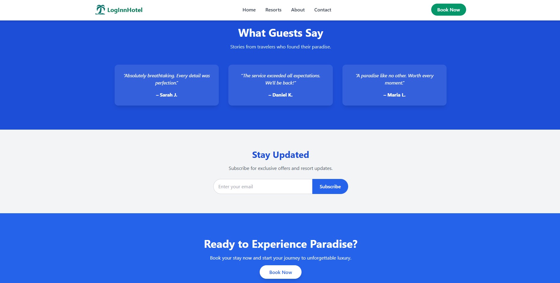Resort Booking Website with Dashboard